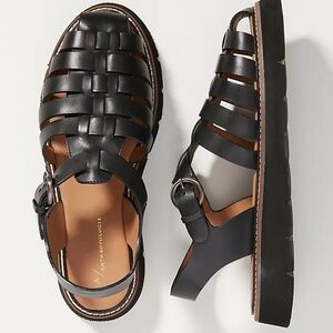 Anthropologie Black Leather Fisherman Sandals